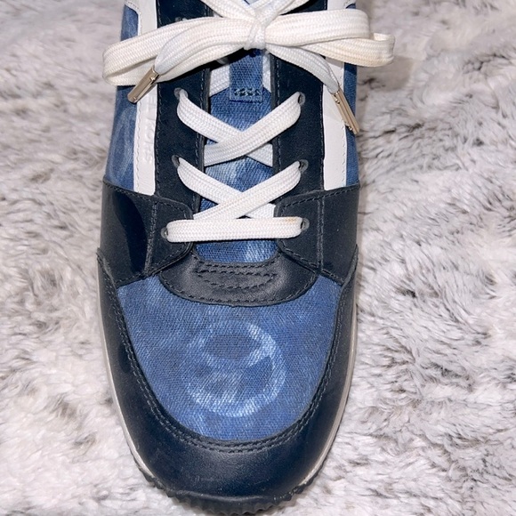 Michael Kors Blue & Navy Peace Sign Wedge Sneakers - Picture 5 of 5